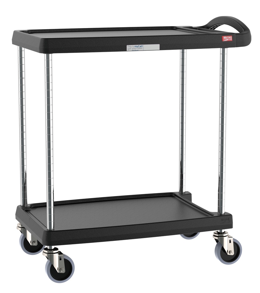 Metro MY1627-24BL myCart Series 2-Shelf Utility Cart, Black, 16" x 27"