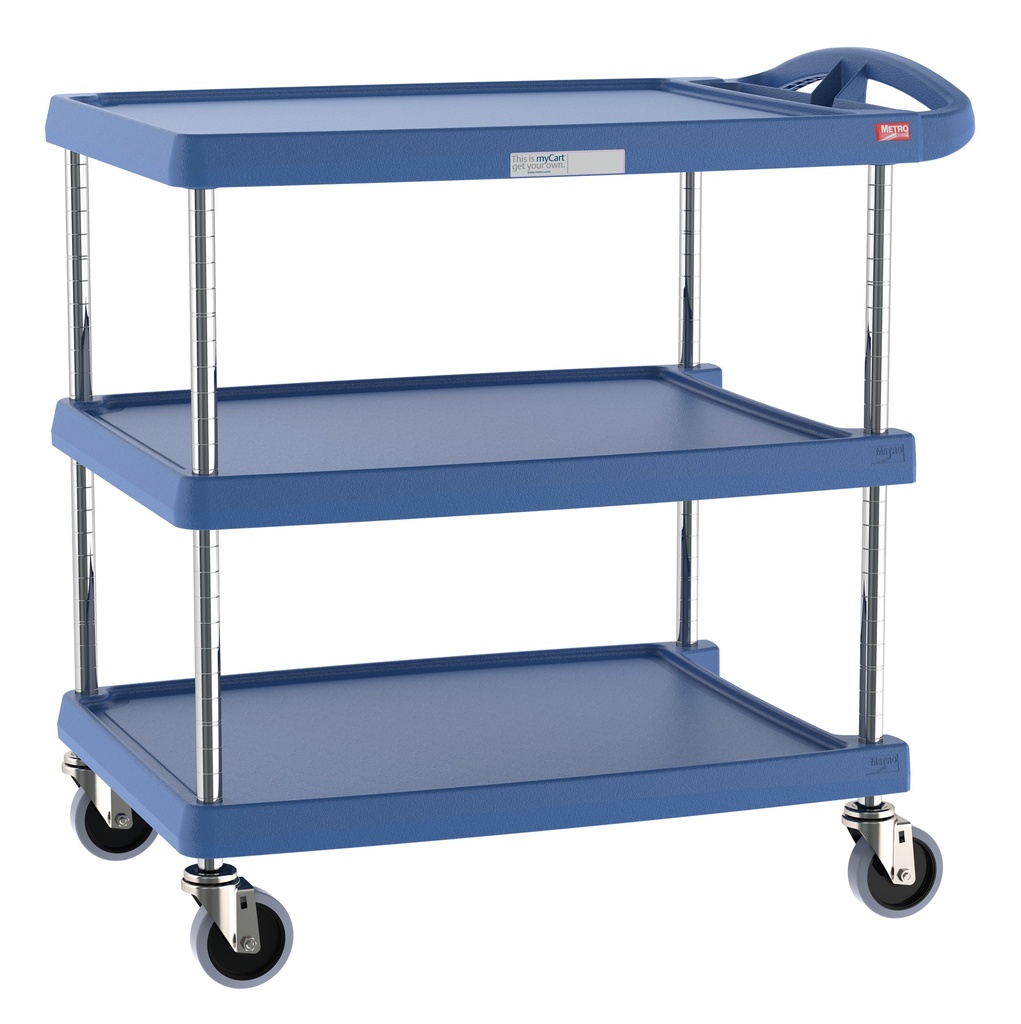 Metro MY2030-34BU myCart Series 3-Shelf Utility Cart with Microban, Blue, 20" x 30"