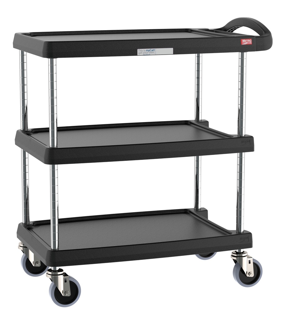 Metro MY1627-34BL myCart Series 3-Shelf Utility Cart, Black, 16" x 27"