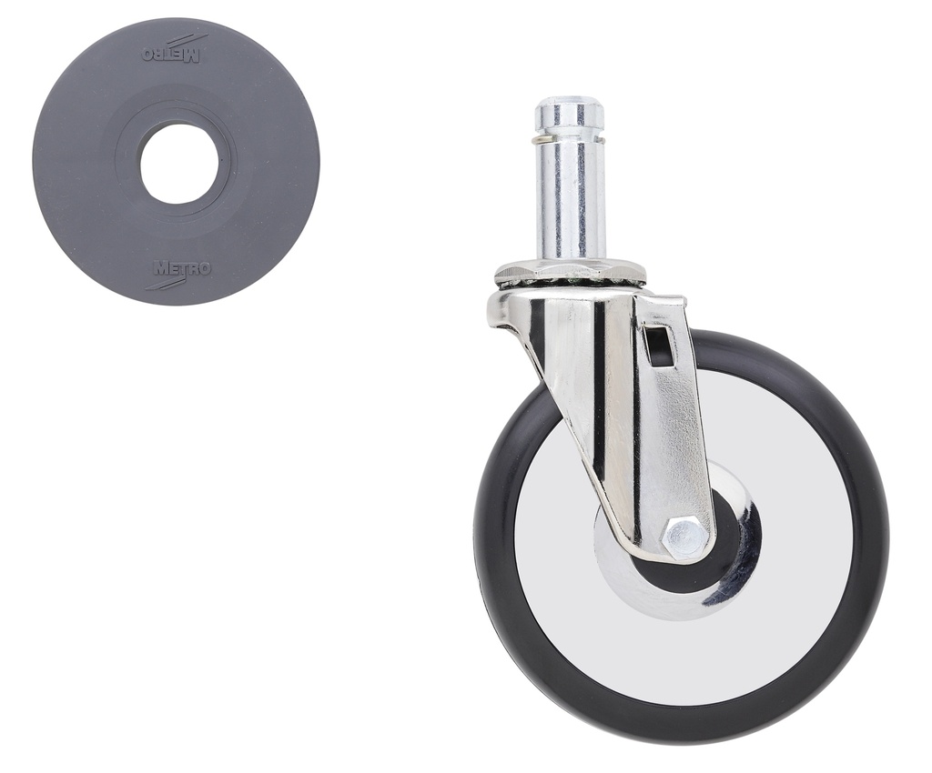 Metro 5LD 5" Resilient Rubber Swivel Stem Caster for Super Erecta Industrial Wire Shelving Racks