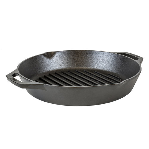 Lodge Cast Iron L10GPL Grill Pan 12 Inch Dual Handled Stove Top Induction Grill Campfire Oven Safe Seasoned
