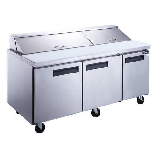 Dukers Appliance Co DSP72-18-S3 Sandwich Salad Prep Table 72 Inch Three Section Self Closing Doors Stainless Steel