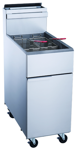 Dukers Appliance Co DCF4-LPG Fryer LP Gas Floor Model 50 lb Capacity 120000 BTU with Twin Baskets and Millivolt Control