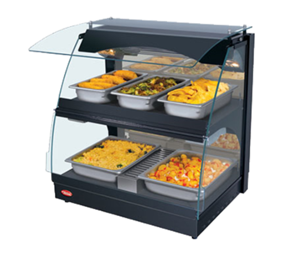 Hatco GRCMW-1DH Glo-Ray Curved Merchandising Warmer 26 inch Wide Deck Shelf Mirrored Glass Back Humidified Bottom Shelf