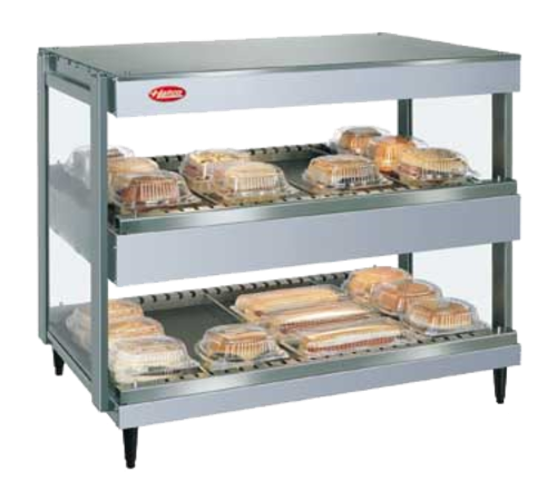 Hatco GRSDH-24D Glo-Ray Merchandising Warmer Countertop Pass Thru Design with 10 Rods and 2 Shelves