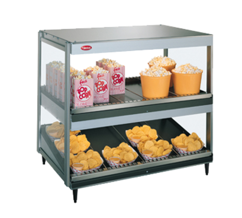 Hatco GRSDS/H-30D Glo-Ray Merchandising Warmer Countertop 12 Rods Pass Thru Design 2 Shelves Stainless Aluminum