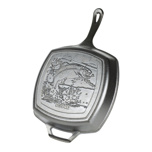 Lodge Cast Iron L8SGPWLFI Wildlife Series Skillet 10-1/2 Inch Square Fish Scene Design