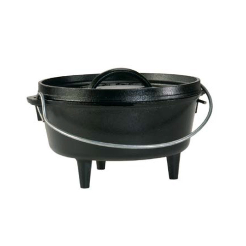 Lodge Cast Iron L8CO3 Camp Dutch Oven 2 Quart 9 Inch Diameter Flanged Lid Wire Bail Handle Made in USA