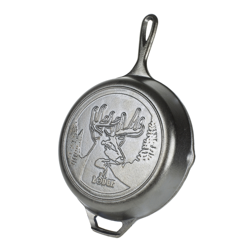 Lodge Cast Iron L8SKWLDR Wildlife Series Skillet Deer Scene 10 Inch Round Helper Handle Made in USA