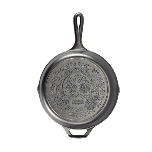 Lodge Cast Iron L8SKULL Skillet 10-11/16 Inch Sugar Skull Design Round Helper Handle Made in USA
