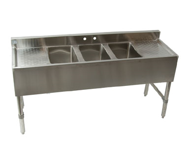 3 Compartment HD All Stainless 60" Bar Sink 2 DB & FREE Faucet