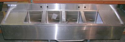4 Compartment HD All Stainless 72" Bar Sink 2 DB & FREE Faucet