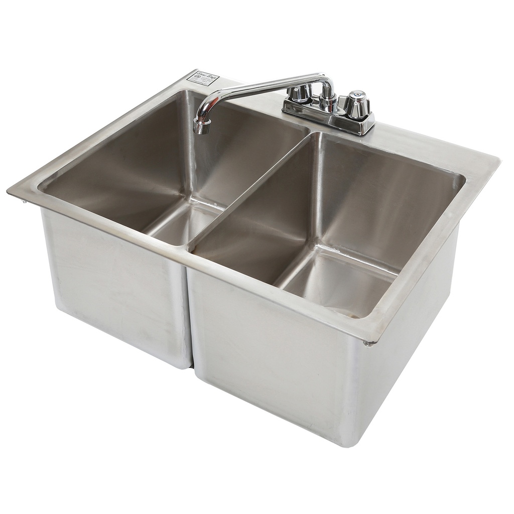 Complete Drop-In Sink 24"x18" 2 Bowl w Free 6" Faucet & Basket