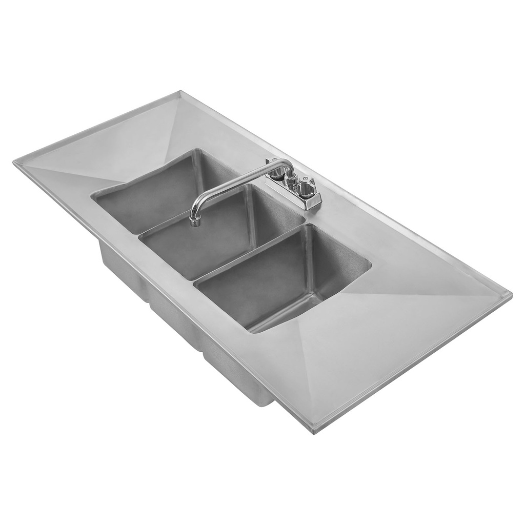 Complete Drop-In Sink 43"x19" 3 Bowl w 2 DB & Free Faucet & Bask