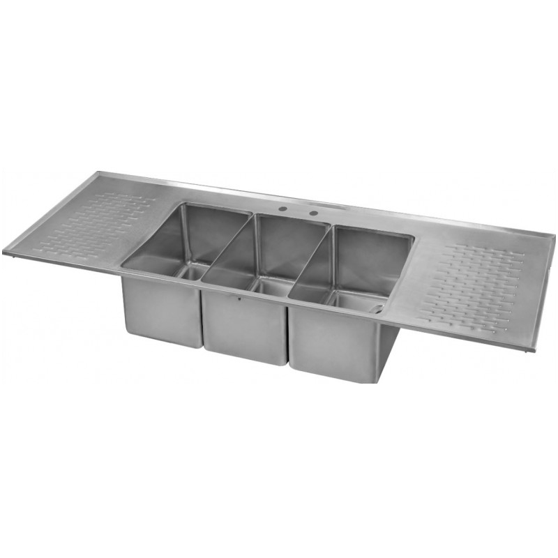 Complete All Stainless Drop-In Bar Sink-3 Well w 2 DB'S & Faucet