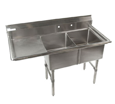 Economy Stainless 2 compartment 16x20 Sink w 18"Drain Board Left