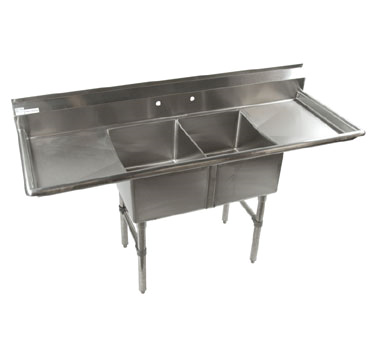 Economy Stainless 2 compartment 16x20 Sink w (2) 18"Drain Boards
