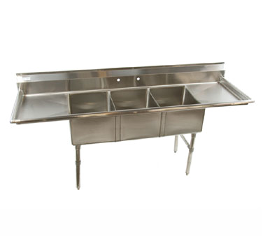 Economy 3 Compartment Stainless 16x20 Sink w(2)18"Drain Boards