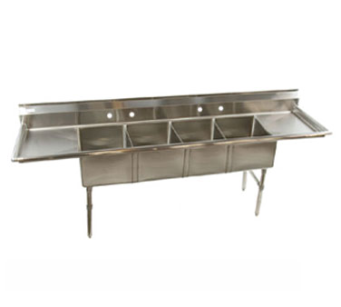 Economy 4 compartment Stainless Sink w (2) 18" Drain Boards