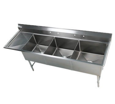 Elite All Stainless 3 Bowl 24x24 Sink W 18" Drain Board on Left