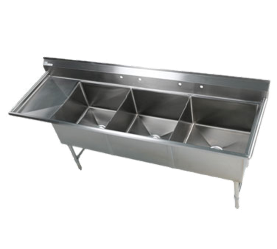 Elite All Stainless 3 Bowl 24x24 Sink W 18" Drain Board on Left