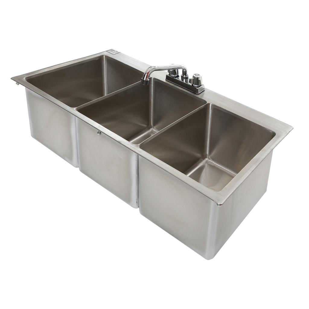 Complete Drop-In Sink 32"x18" 3 Bowl w Free 6" Faucet & Basket