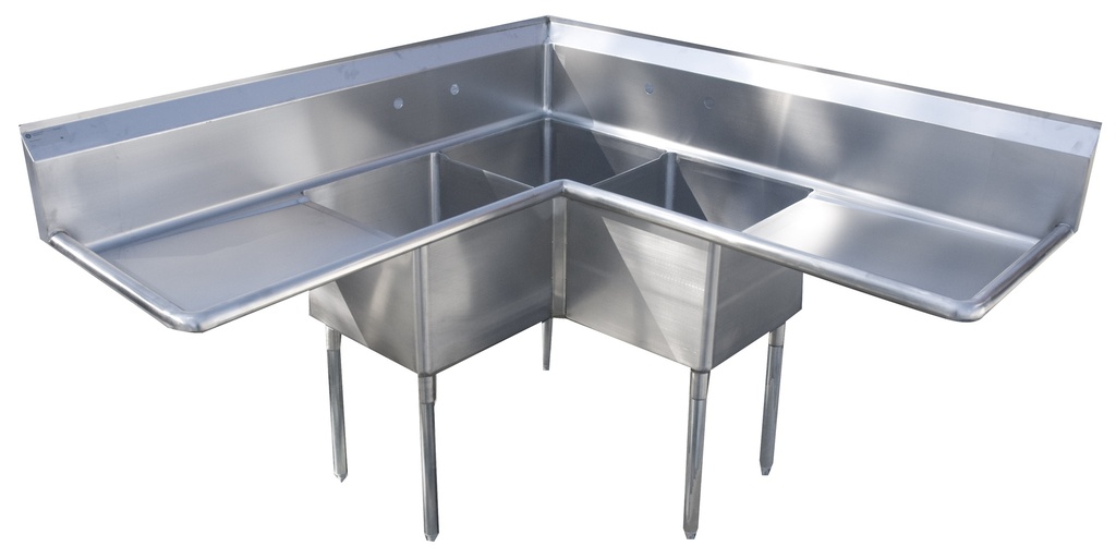 Economy Stainless 3 Bowl 18x18 Corner Sink w (2) 24" DB's