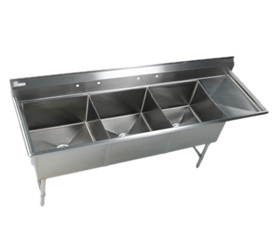 Elite All Stainless 3 Bowl 24x24 Sink W 18" Drain Board on Right