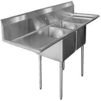 Economy Stainless 2 Compartment 23x23 Sink w (2) 24" Drain Board