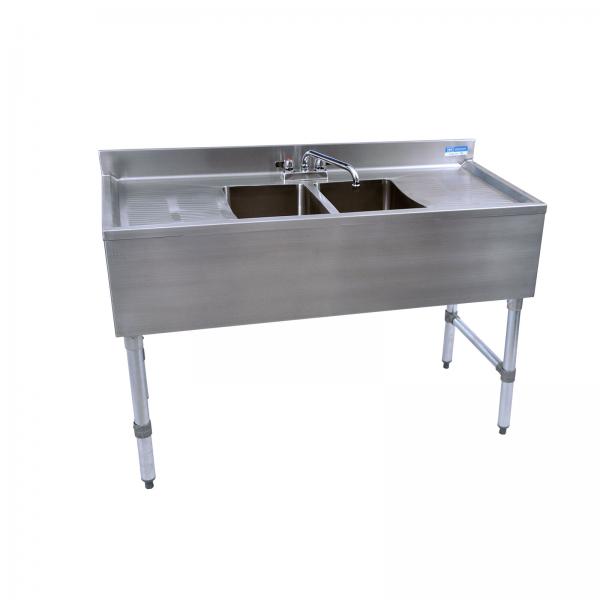 2 Compartment Stainless 48" Bar Sink w 2-12" DB & FREE Faucet