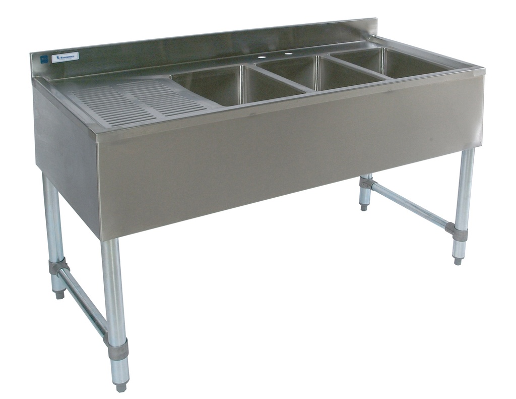 3 Compartment Econo Stainless 48" Bar Sink DB L & FREE Faucet