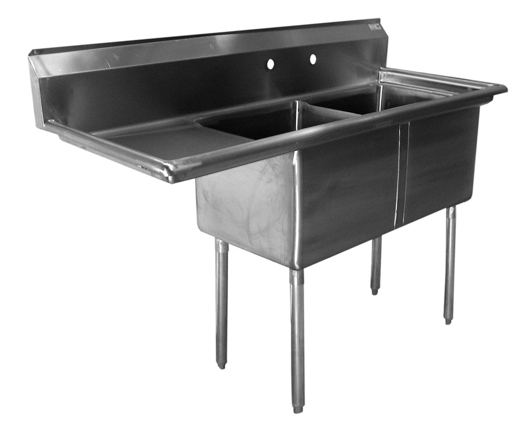 Economy Stainless 2 Compartment 23x23 Sink w 24"Drain Board Left