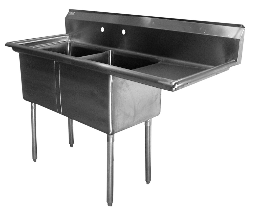 Economy Stainless 2 Compartment 23x23 Sink w24"Drain Board Right