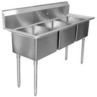 Economy 3 Compartment Stainless 24x24 Sink w (2) 24" Drain Board