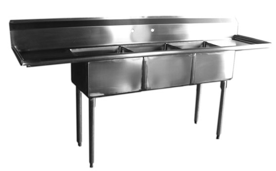 Economy 3 Compartment Stainless 23x23 Sink w24"Drain Board Left