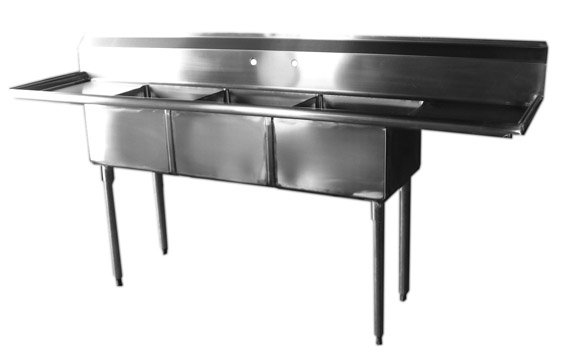 Economy 3 Compartment Stainless 23x23 Sink w 24"DrainBoard Right