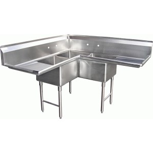 Heavy Duty 3 Bowl 24x24 Deep Stainless Corner Sink w (2) 24" DB