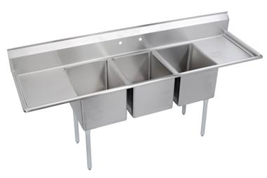 Heavy Duty 3 Bowl Stainless 24x24 Sink w (2) 24" DB's