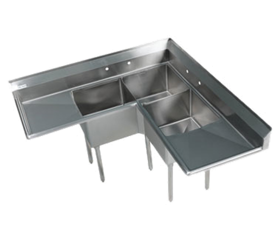 Economy Stainless 3 Bowl 18x18 Corner Sink w (2) 18" DB's