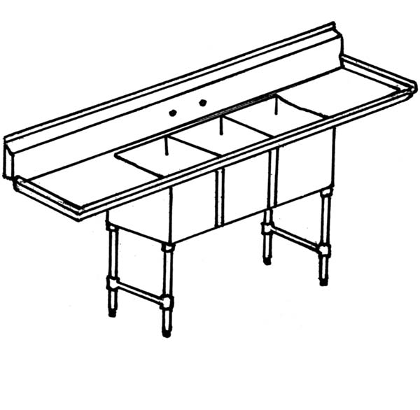Economy 3 Compartment Stainless 16x20 Sink w 2 20x24 DB's