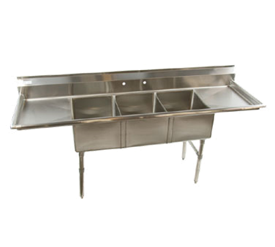 Economy 3 Compartment Stainless 18x21 Sink w (2) 24" DB's