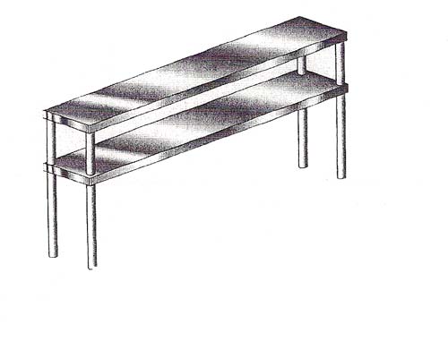 2 Tier Over Shelf for 3 Bay Hot or Cold Table 12"W x 47.5"L