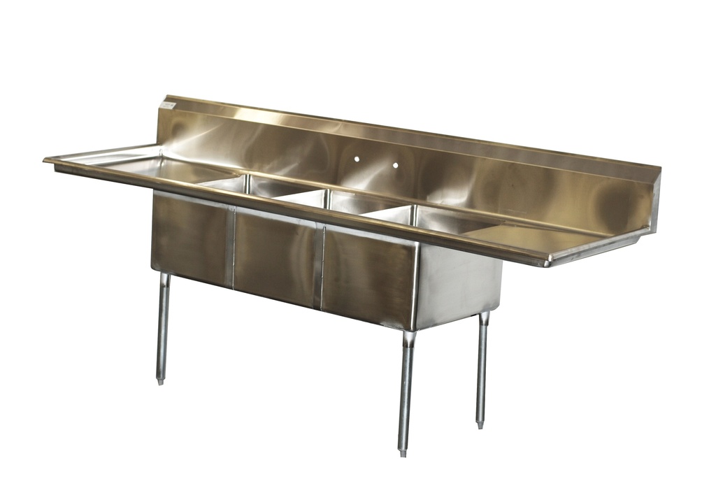 Economy 3 compartment Stainless 18x18 Sink w 2-18" DB