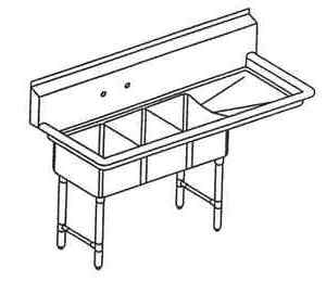 3 Compartment Sink All Stainless C-Store Sink w 12"DB on Right