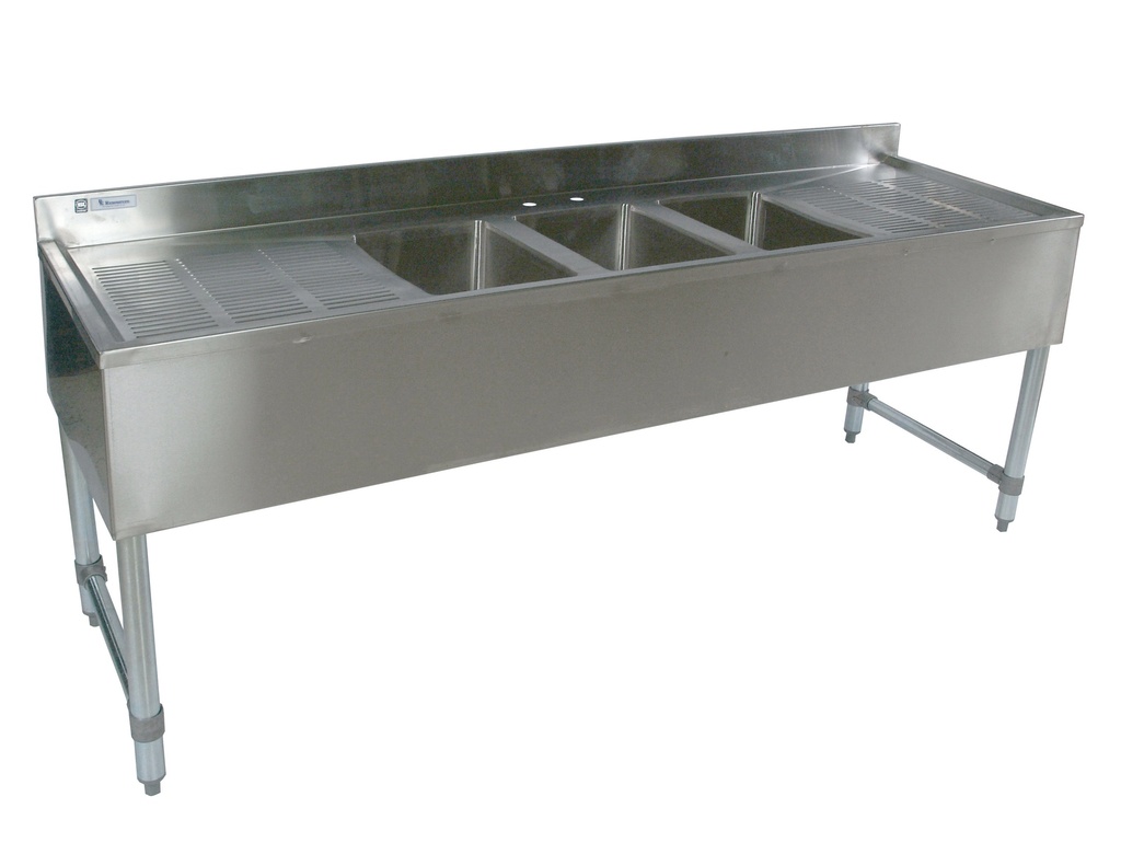 3 Compartment Econo Stainless 84" Bar Sink 2 24" DB w FREE Faucet