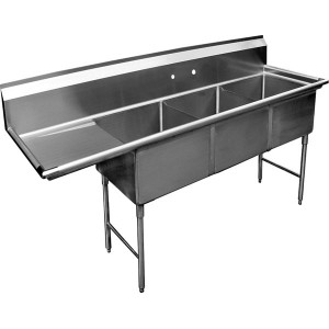 Economy 3 compartment Stainless 15x15 Sink w 15"Drain Board Left
