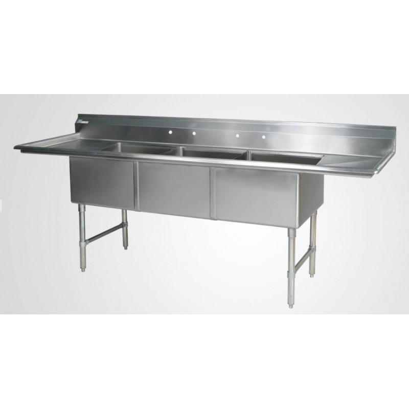 Economy 3 compartment Stainless 15x15 Sink w (2) 15" DB