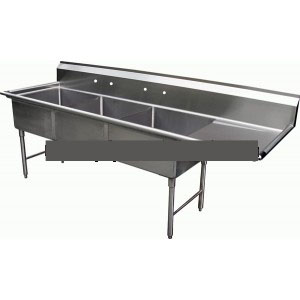 Economy 3 compartment Stainless 15x15 Sink w 15"Drain Board Righ