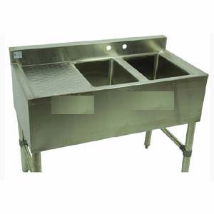 2 Compartment All Stainless 47" Small Bar Sink w 2 12"DB & Fauce