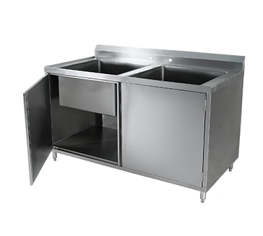 All Stainless Steel 2 Bay Cabinet Sink w Hinged Doors